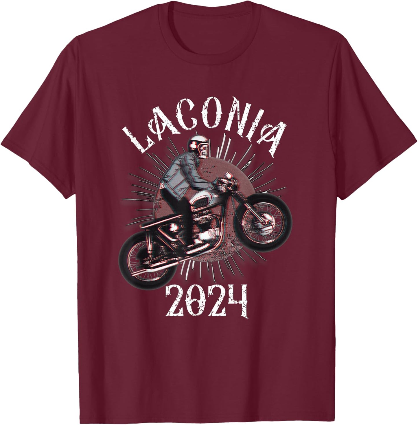 Vintage Laconia Bike Rally 2024 Weirs Beach NH Skull Biker T-Shirt - T-Shirt | Maroon