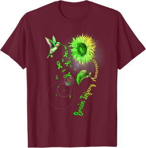 Brain Injury Sunflower Hummingbird T-Shirt - T-Shirt | Maroon