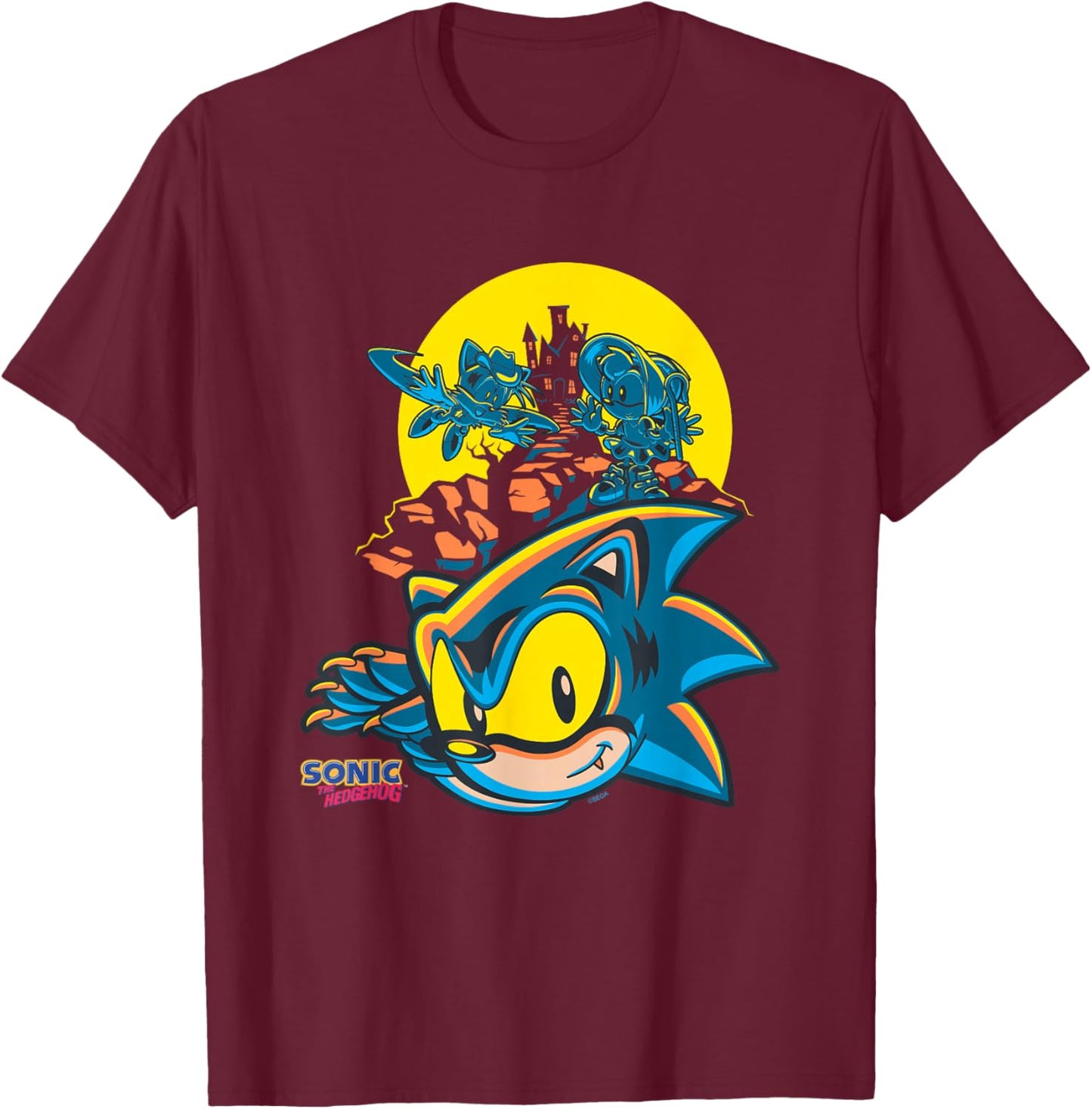 Sonic The Hedgehog Halloween Haunted House Costumes T-Shirt - T-Shirt | Maroon