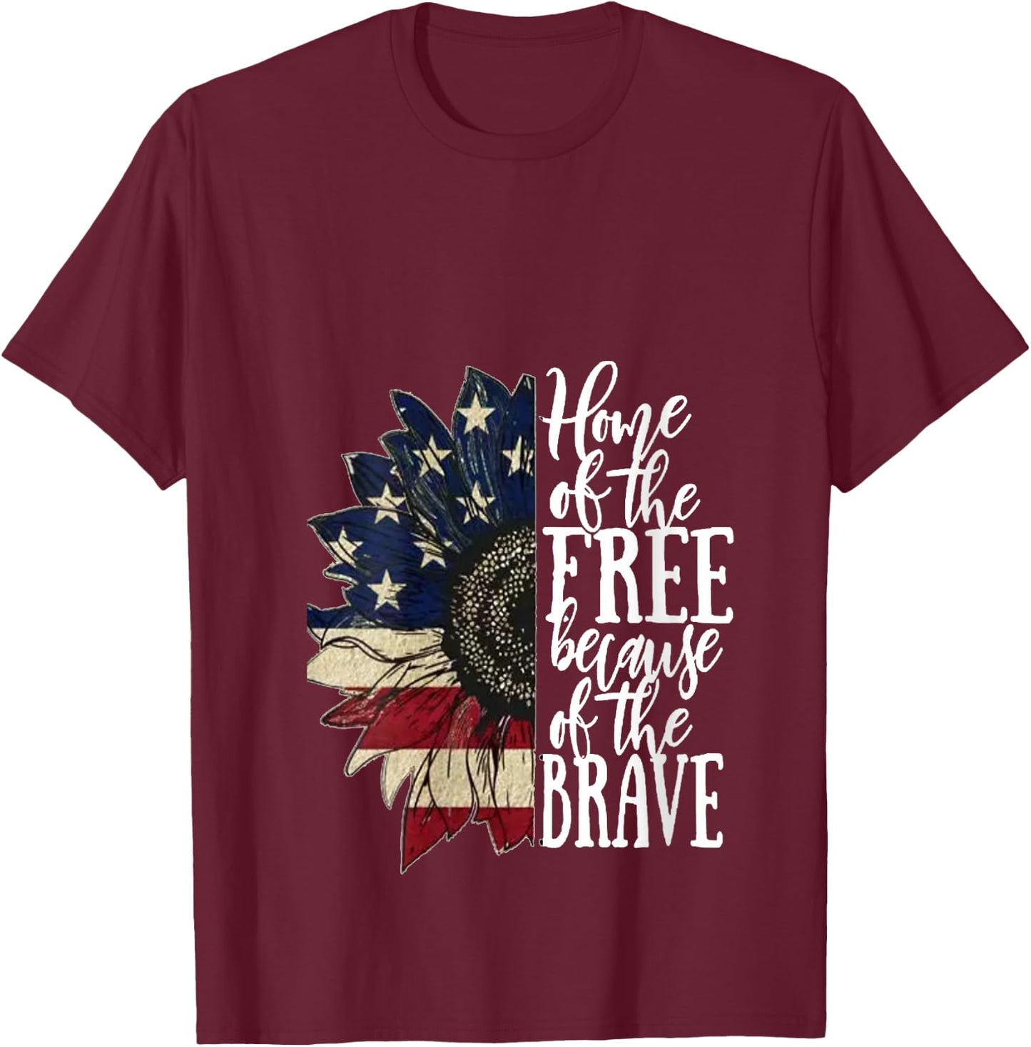 American Flag Patriot Home of The Free Because of The Brave V-Neck T-Shirt - T-Shirt | Maroon