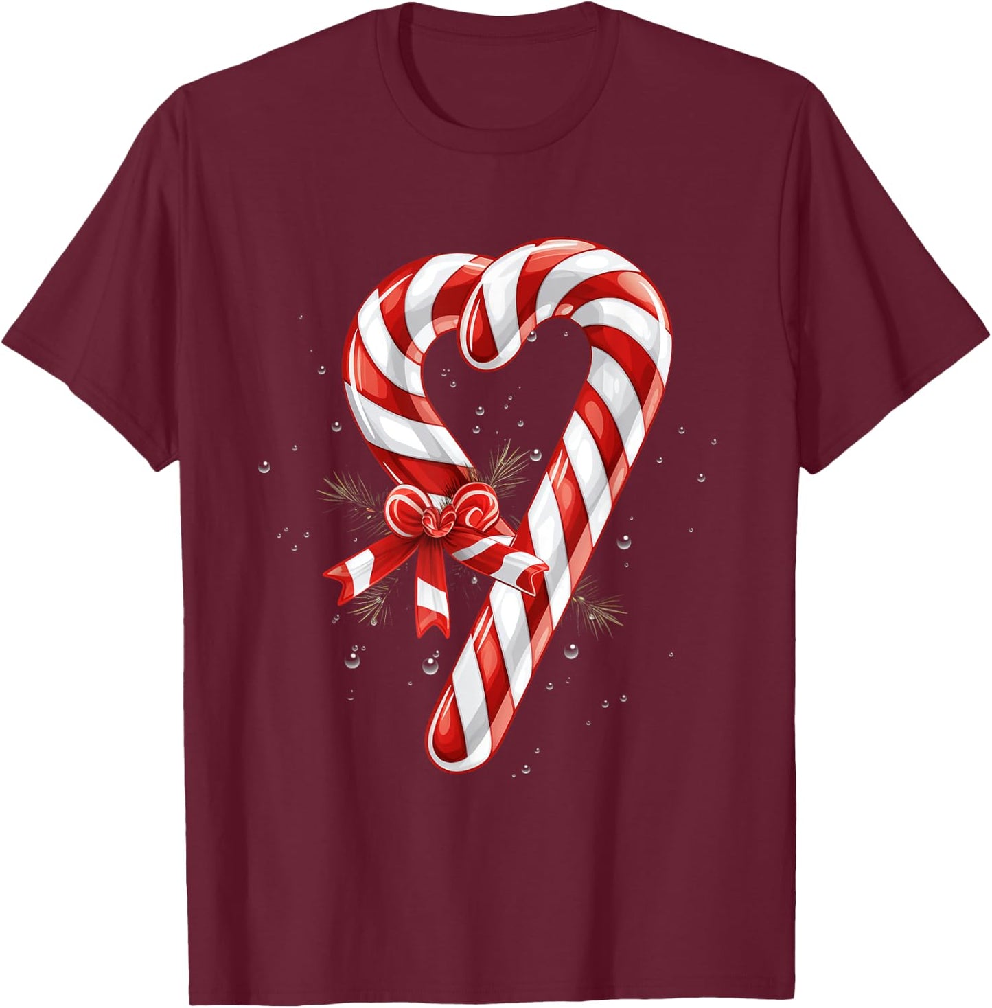 Giant Candy Cane Heart Christmas Gifts Red and White Candy T-Shirt - T-Shirt | Maroon