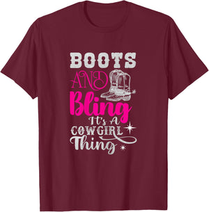 boots & bling it's a cowgirl thing Western T-Shirt - T-Shirt | Maroon