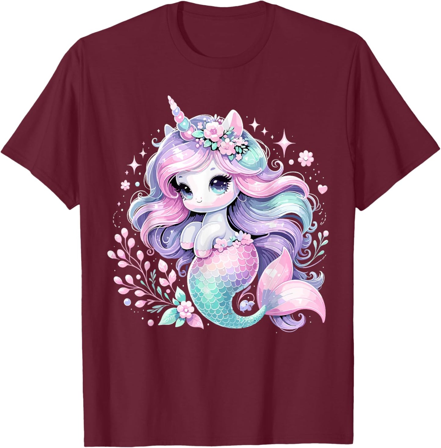 Unicorn Mermaid Girls Birthday Party Mermicorn T-Shirt - T-Shirt | Maroon