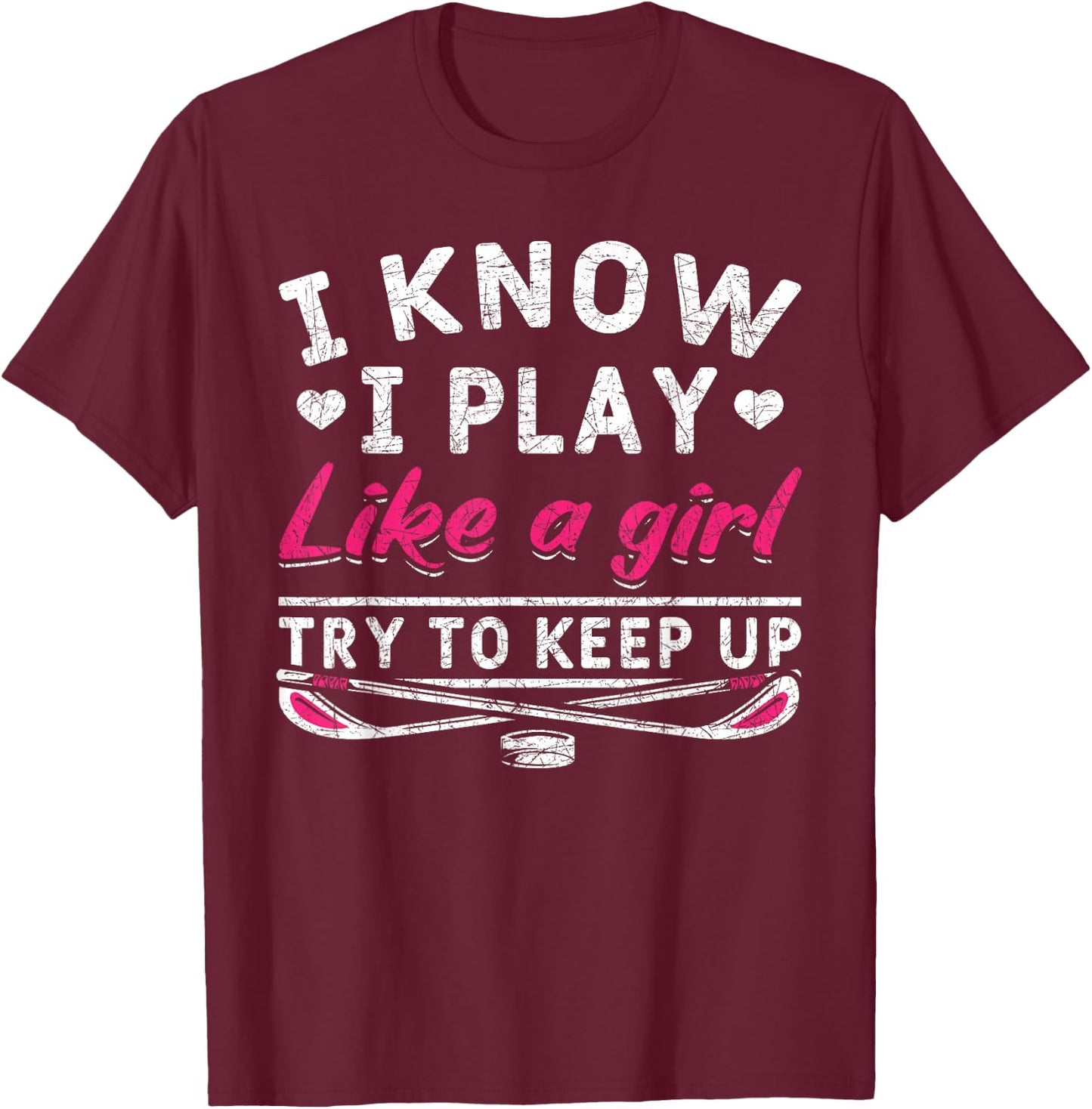 Hockey Player Women Girls Kids Gift Funny Ice Hockey T-Shirt - T-Shirt | Maroon