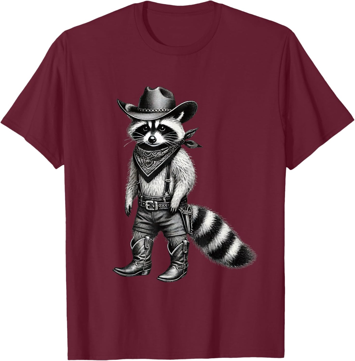 Vintage Raccoon Cowboy Funny Trash Cat Panda Western Country T-Shirt - T-Shirt | Maroon