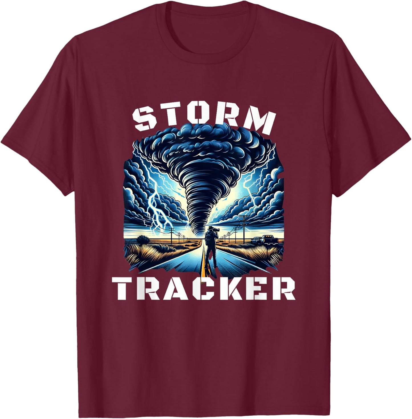 Tornado Hunter Meteorology Enthusiast Storm Tracker T-Shirt - T-Shirt | Maroon