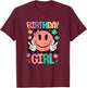Birthday Girl Daisy Happy Face Checkered Pattern Smile Face T-Shirt - T-Shirt | Maroon