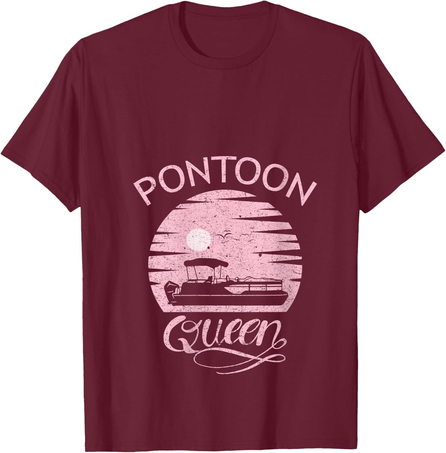 Pontoon Queen Design Funny Pontoon Boat Lover Girls Boating V-Neck T-Shirt - T-Shirt | Maroon