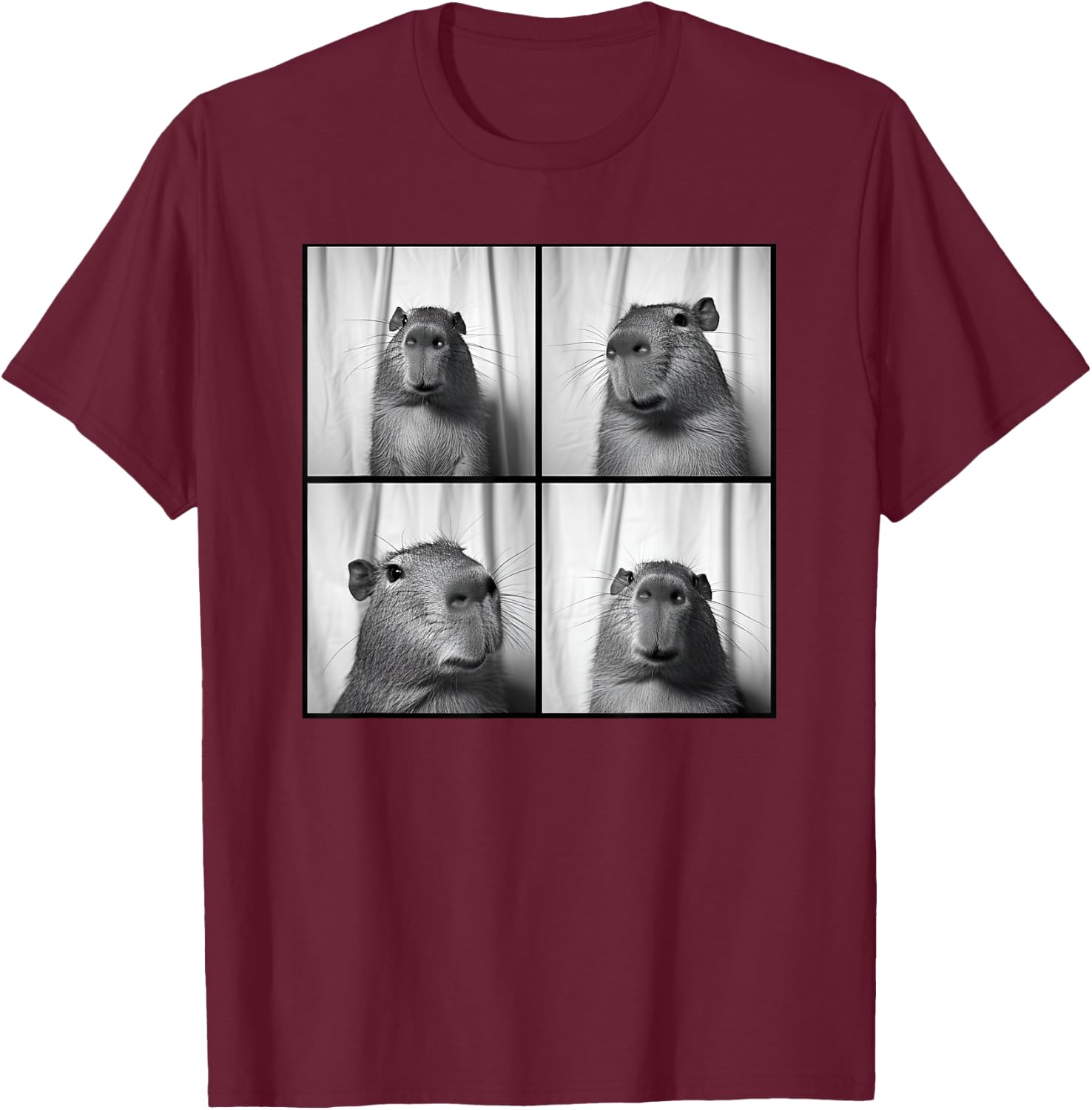 Capybara Capy Photobooth Picture Quirky Funny Odd Animal T-Shirt - T-Shirt | Maroon