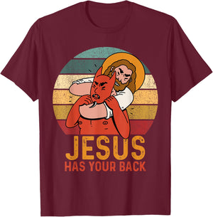 Jesus Has Your Back Jesus Fights The Devil Jesus Lovers T-Shirt - T-Shirt | Maroon