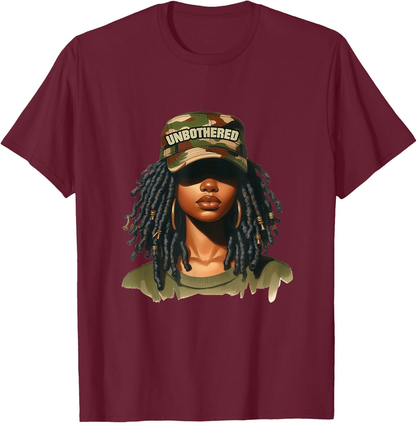 Melanin Unbothered Black Woman Locs Camo Black History Month T-Shirt - T-Shirt | Maroon