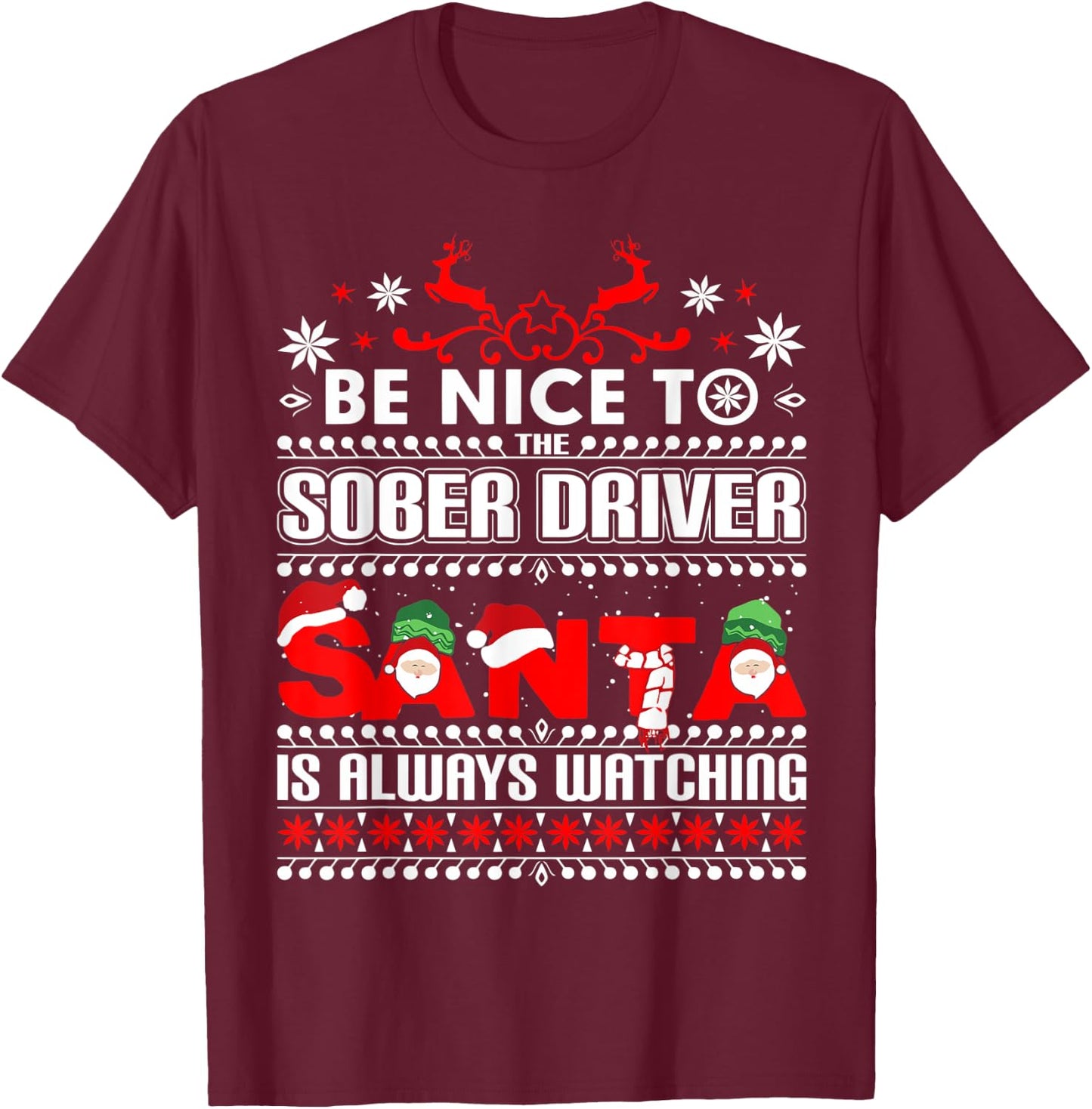 Festive Designated Driver Gift Ugly Christmas Sober Driving T-Shirt - T-Shirt | Maroon