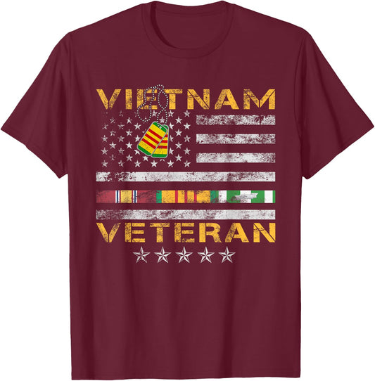 Proud Vietnam Veteran American Flag Shirt Vietnam War Vet T-Shirt - T-Shirt | Maroon