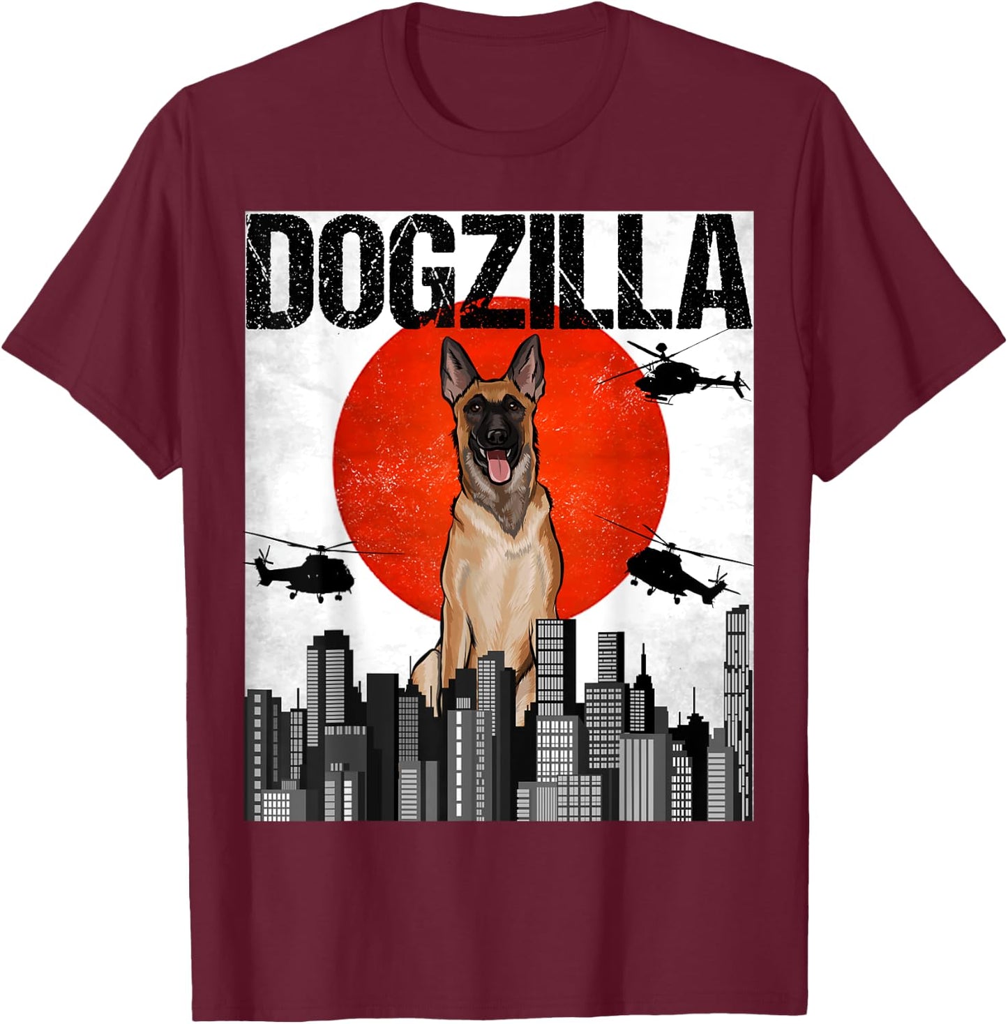 Funny Vintage Japanese Dogzilla Belgian Malinoi T-Shirt - T-Shirt | Maroon