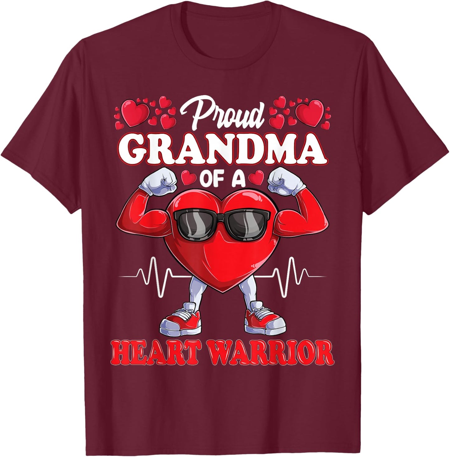 Proud Grandma of a Heart Warrior CHD Awareness T-Shirt - T-Shirt | Maroon