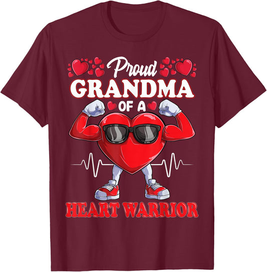 Proud Grandma of a Heart Warrior CHD Awareness T-Shirt - T-Shirt | Maroon
