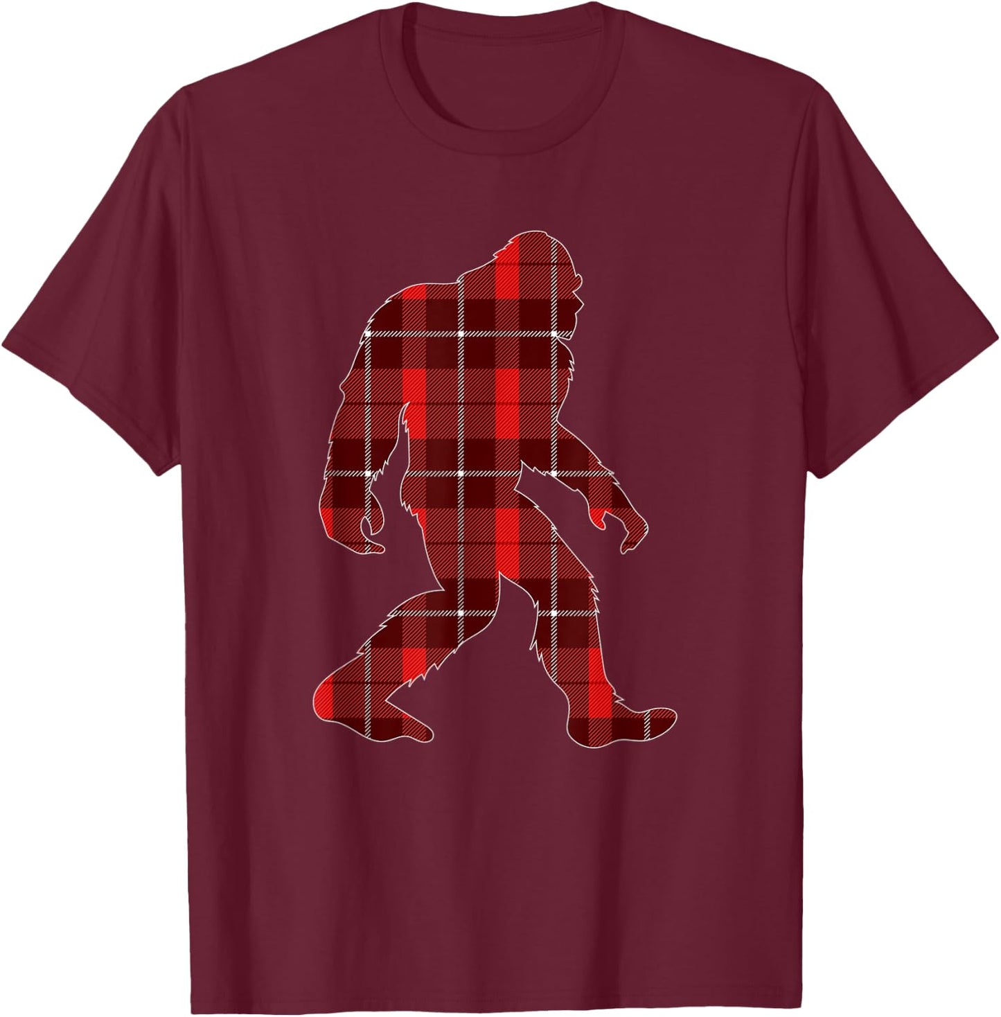 Red Plaid Bigfoot Christmas Family Matching Pajama Gift T-Shirt - T-Shirt | Maroon
