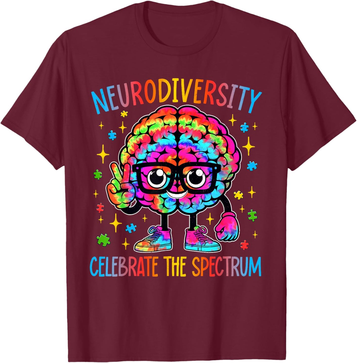 Neurodiversity Brain Autism Awareness ASD ADHD Men Women Kid T-Shirt - T-Shirt | Maroon