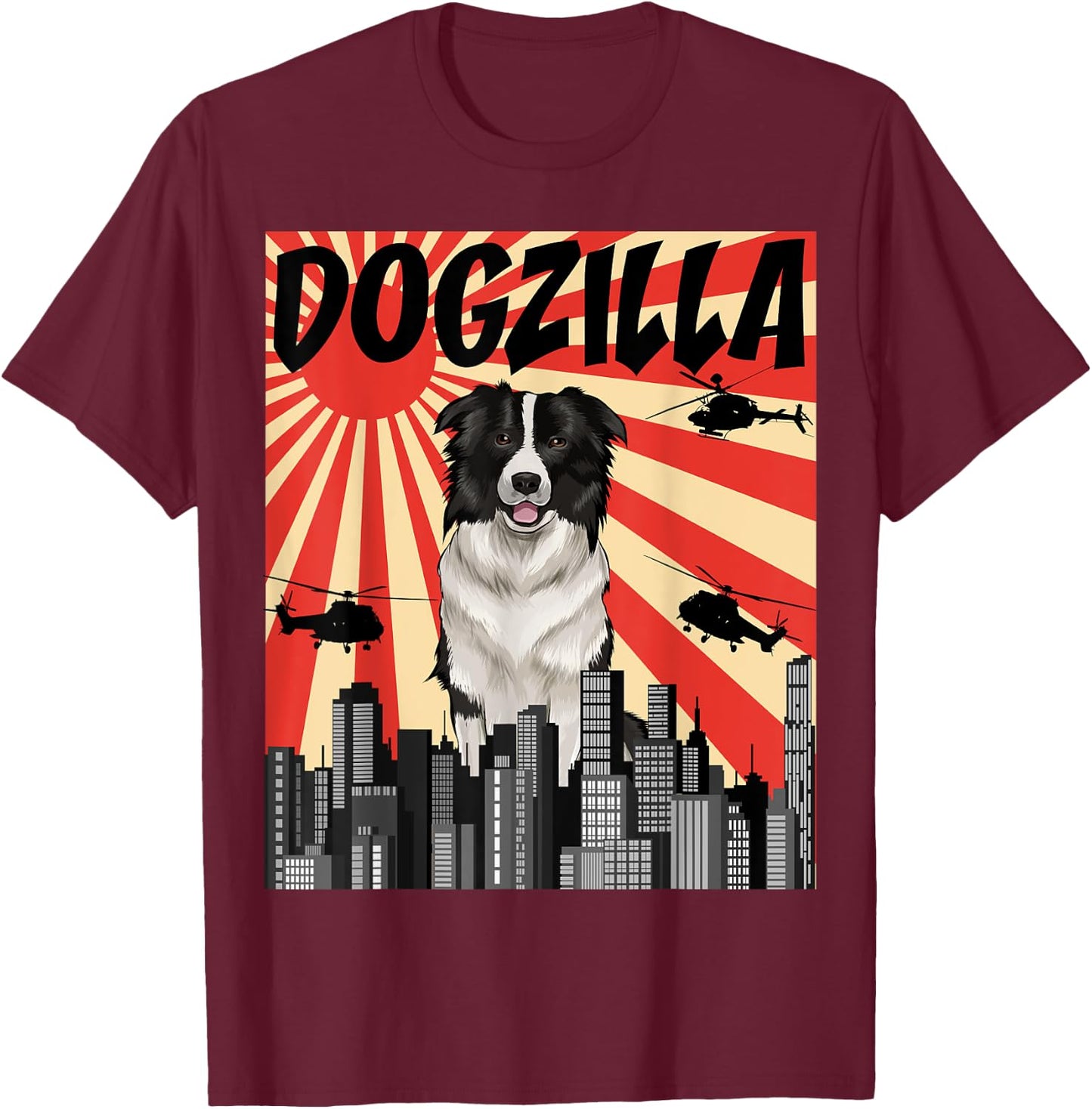 Funny Retro Japanese Dogzilla Border Collie T-Shirt - T-Shirt | Maroon