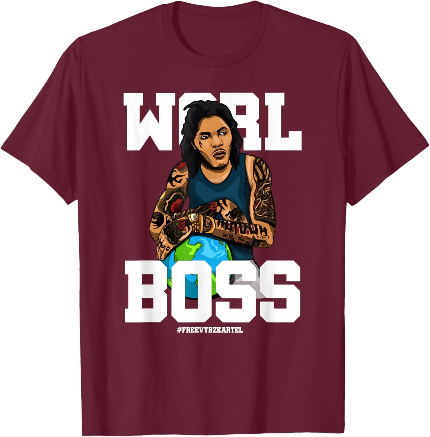 Free Worl Boss! Kartel Music Lover Gift T-Shirt - T-Shirt | Maroon
