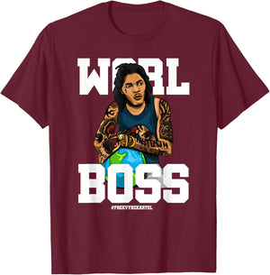Free Worl Boss! Kartel Music Lover Gift T-Shirt - T-Shirt | Maroon
