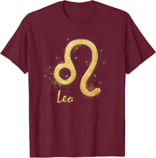 Leo Golden Sign Zodiac July August Birthday T-Shirt - T-Shirt | Maroon
