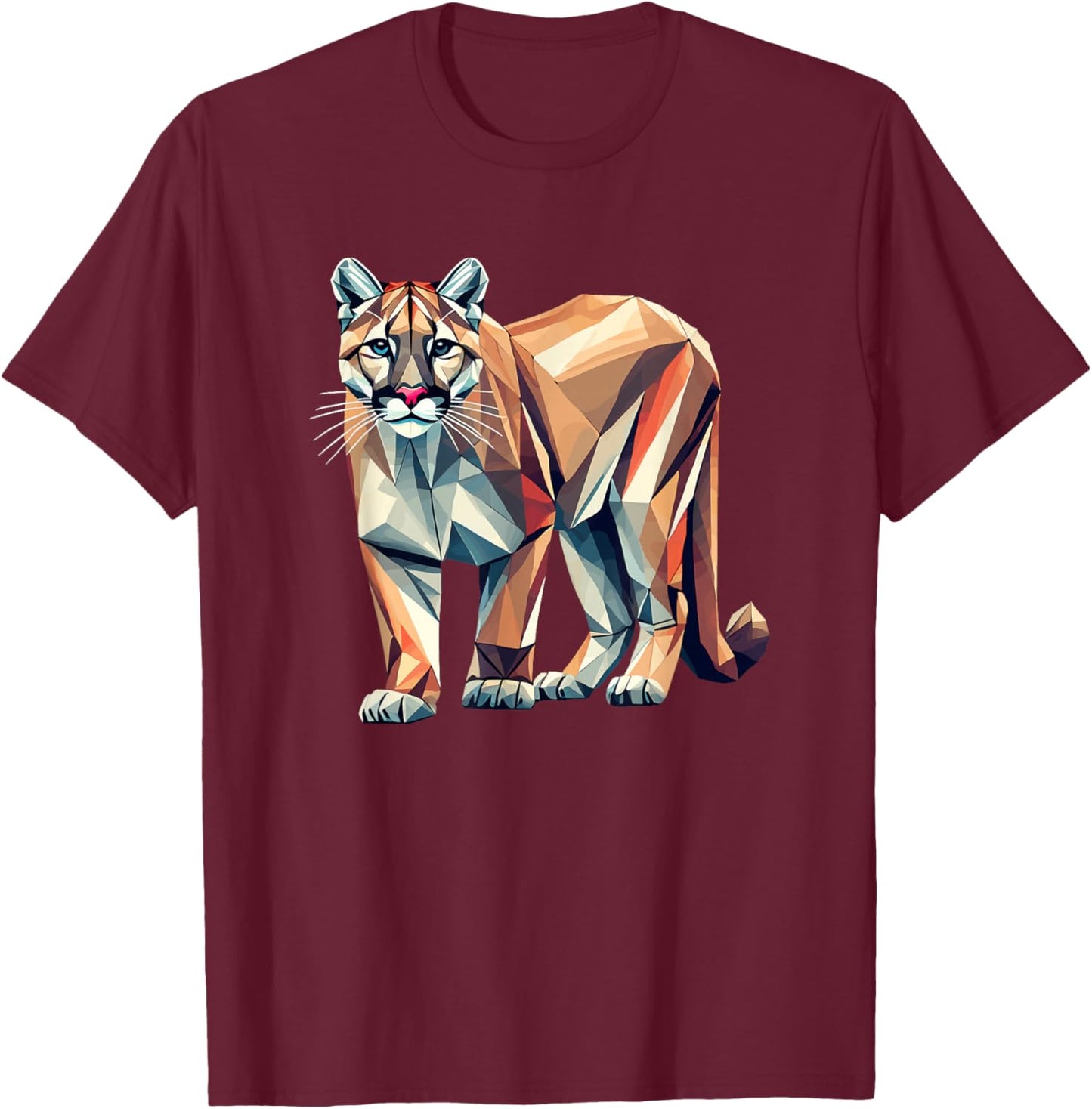 Geometric Art Cougar Cougars Mountain Lion Puma T-Shirt - T-Shirt | Maroon