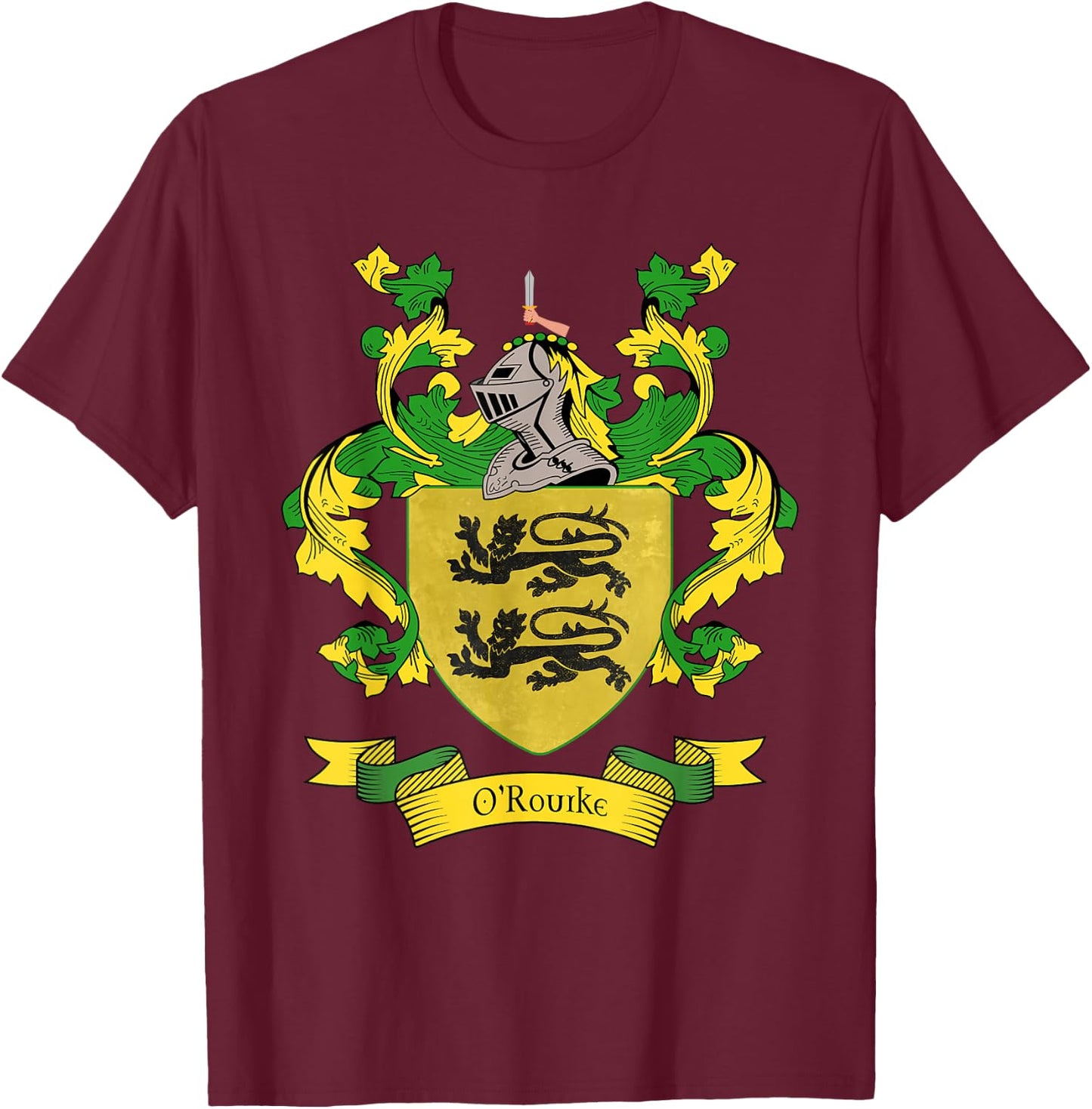O'Rourke Coat of Arms | O'Rourke Surname Family Crest T-Shirt - T-Shirt | Maroon