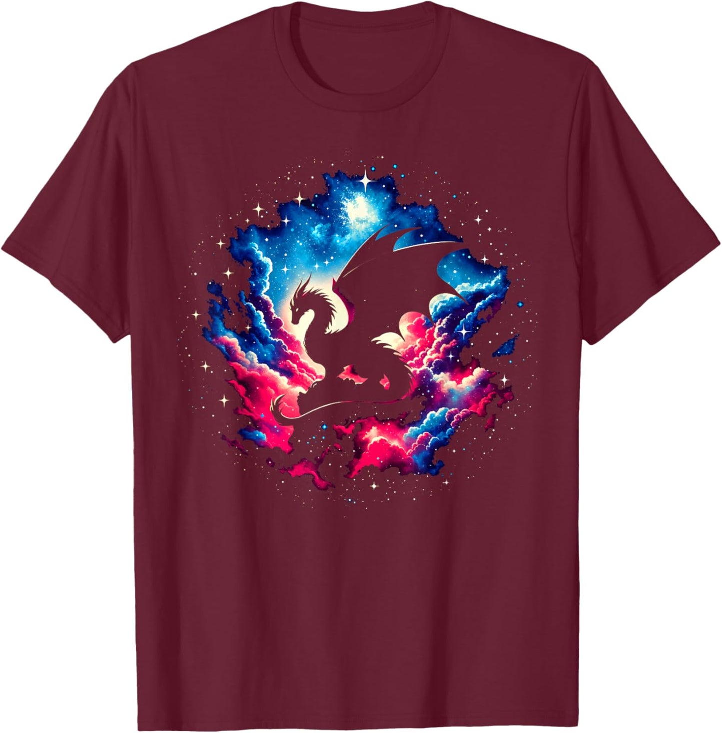 Cool Cosmic Dragon Galaxy Graphic Space Art T-Shirt - T-Shirt | Maroon
