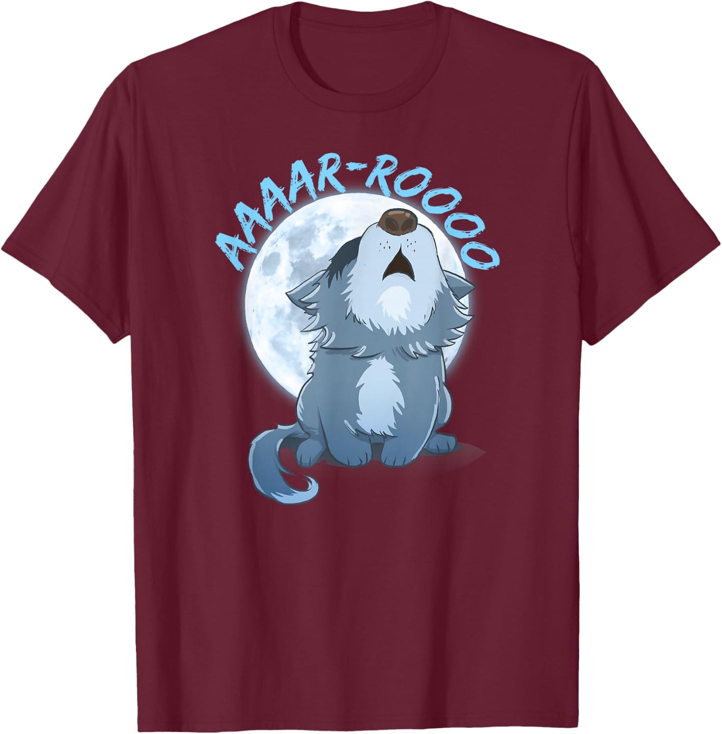 Howling Wolf Puppy Full Moon Gift Graphic T T-Shirt - T-Shirt | Maroon