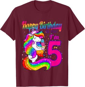Happy Birthday to me i'm 5 years old unicorn party theme T-Shirt - T-Shirt | Maroon
