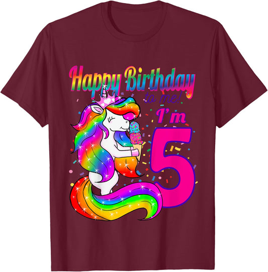 Happy Birthday to me i'm 5 years old unicorn party theme T-Shirt - T-Shirt | Maroon