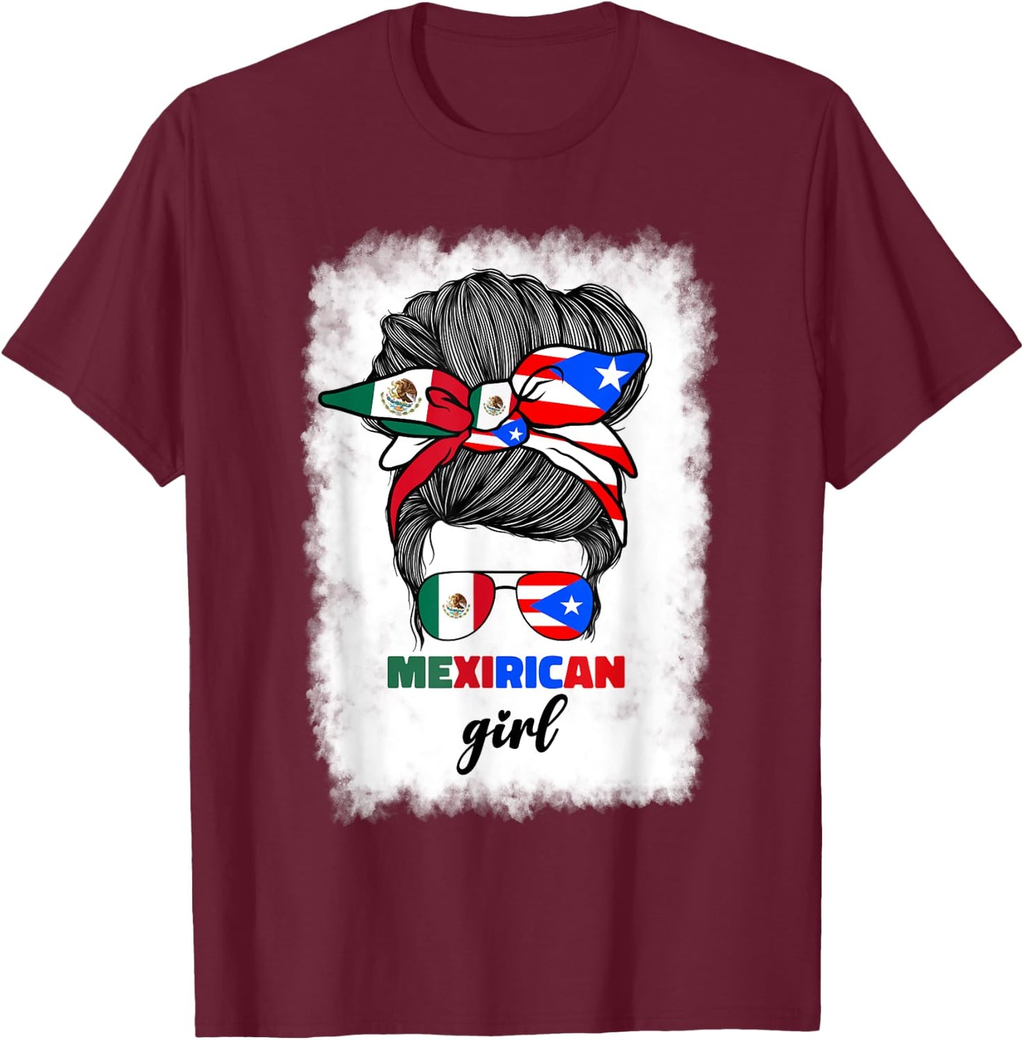 Mexirican Girl Mix Half Mexican And Puerto Rican Rico Flag T-Shirt - T-Shirt | Maroon