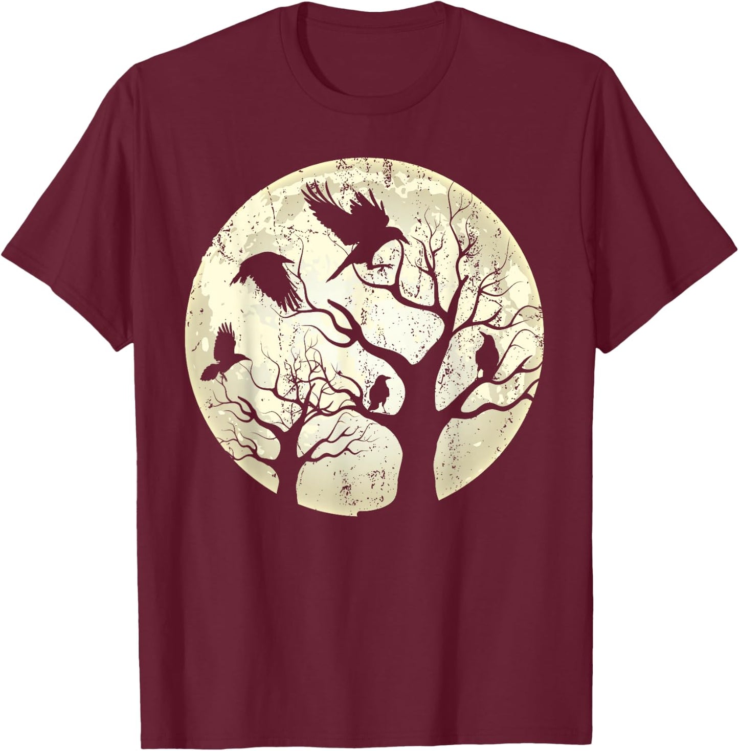 Gothic Animal Forest Bird Raven Creepy Night Moonlight Crow T-Shirt - T-Shirt | Maroon