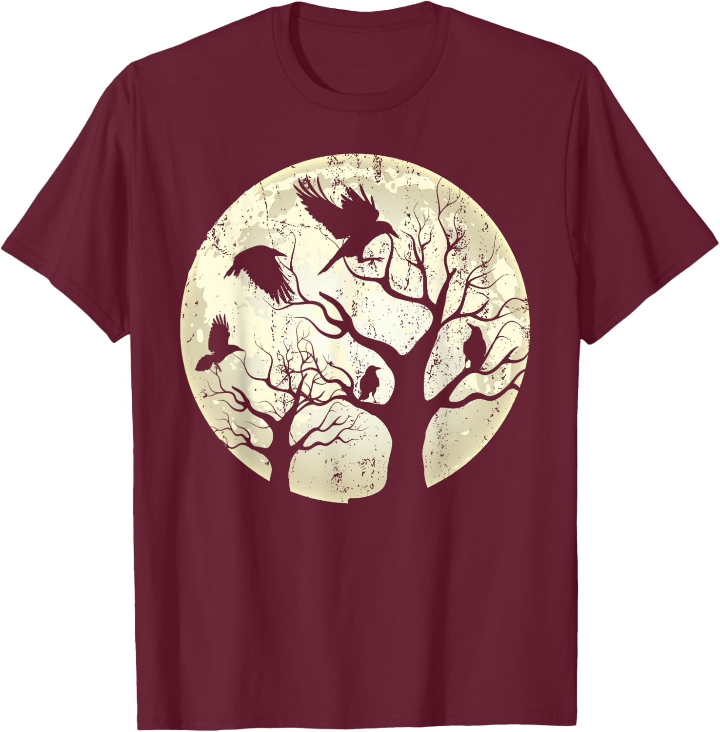 Gothic Animal Forest Bird Raven Creepy Night Moonlight Crow T-Shirt - T-Shirt | Maroon