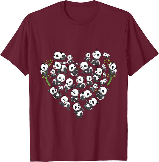 Panda Bear Lover Heart Cute Panda Gifts for Girl Kids Women T-Shirt - T-Shirt | Maroon