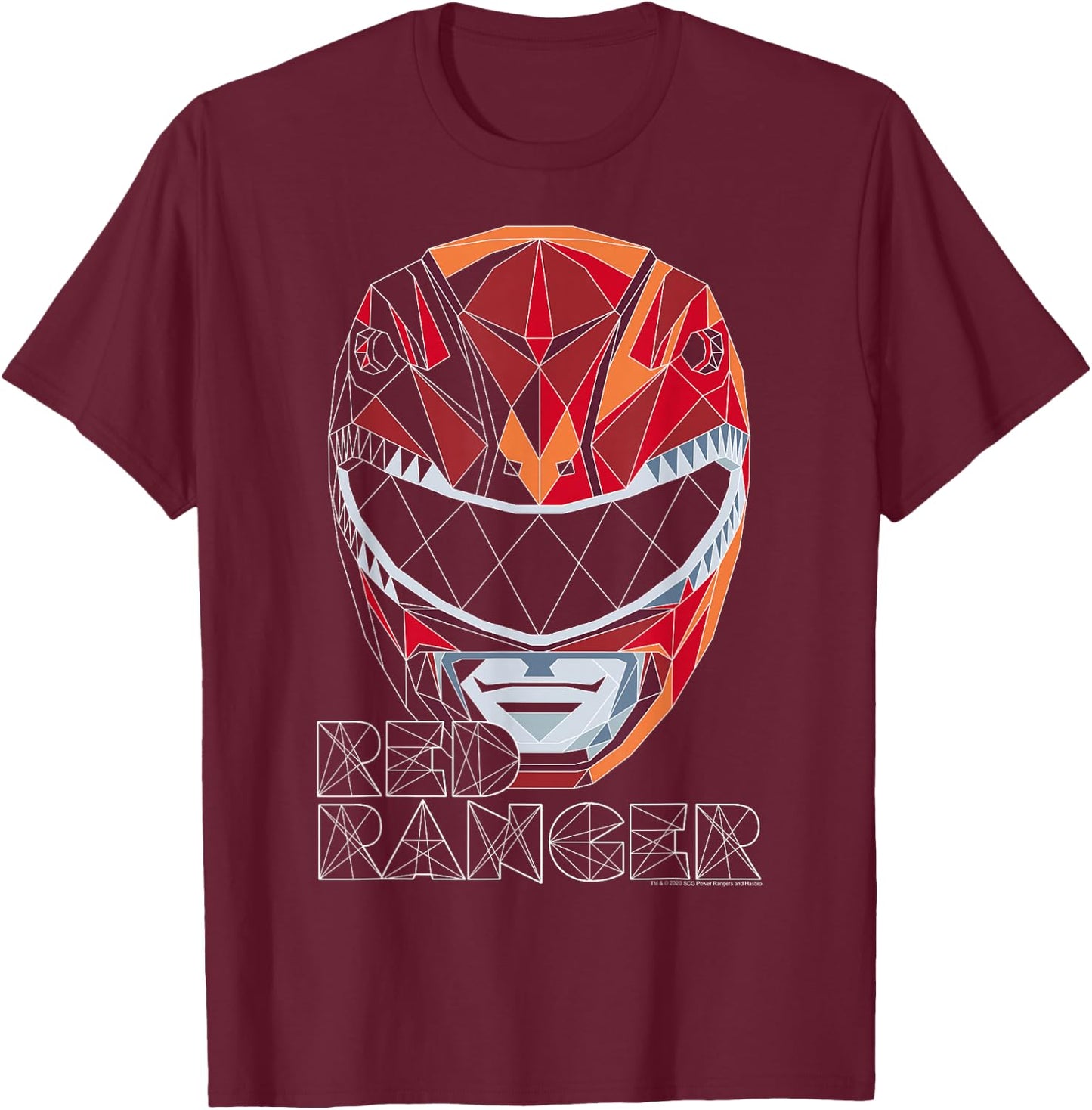 Power Rangers Red Ranger Geometric Helmet Big Face T-Shirt - T-Shirt | Maroon
