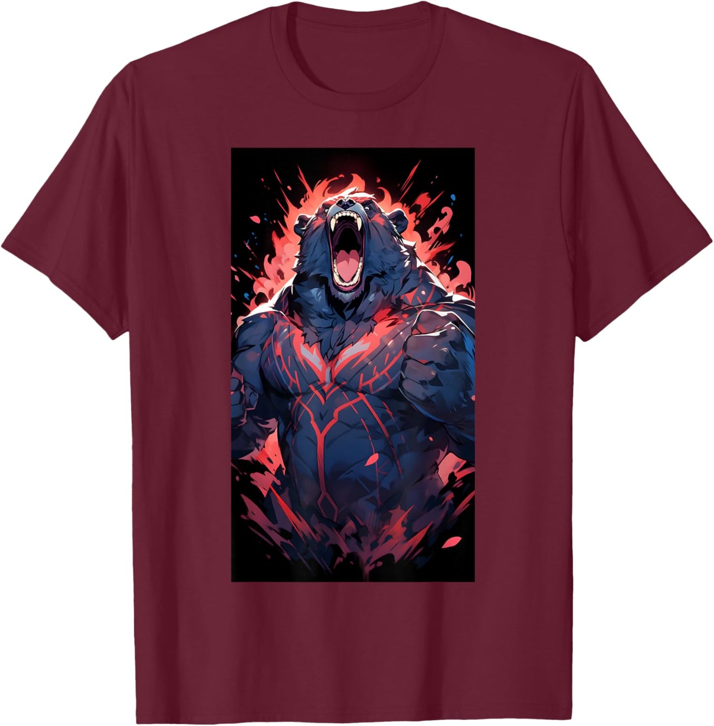 Bodybuilding Fitness Gym Bodybuilder Bear Anime Workout T-Shirt - T-Shirt | Maroon