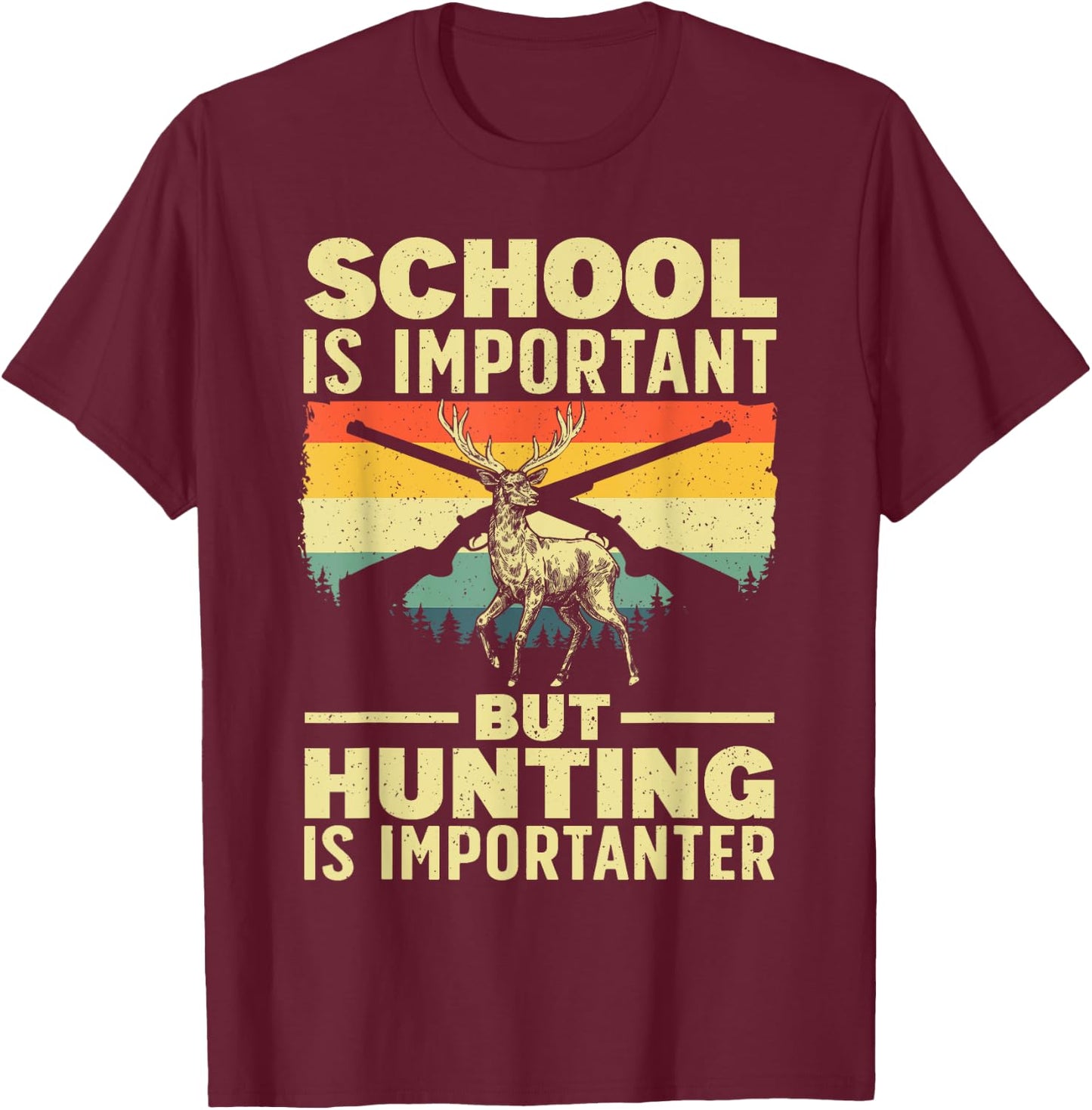 Funny Hunting Art for Boys Men Deer Hunter Wildlife Hunting T-Shirt - T-Shirt | Maroon