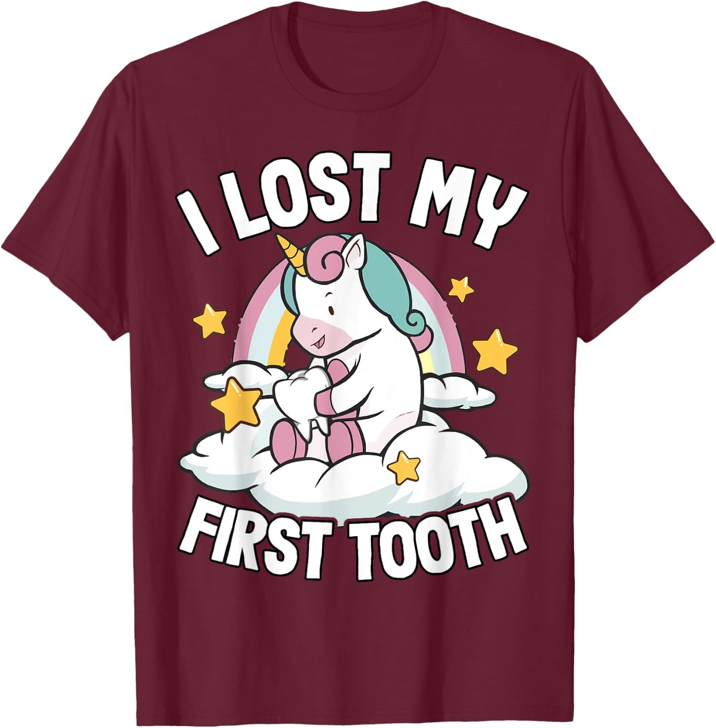 I Lost My First Tooth Girl Tooth Fairy Teeth Out Unicorn T-Shirt - T-Shirt | Maroon