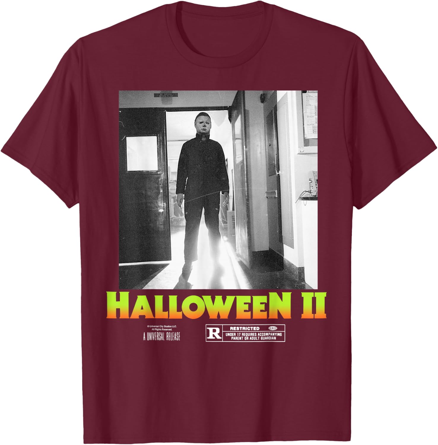 Halloween 2 Michael Myers Doorway Portrait Poster T-Shirt - T-Shirt | Maroon