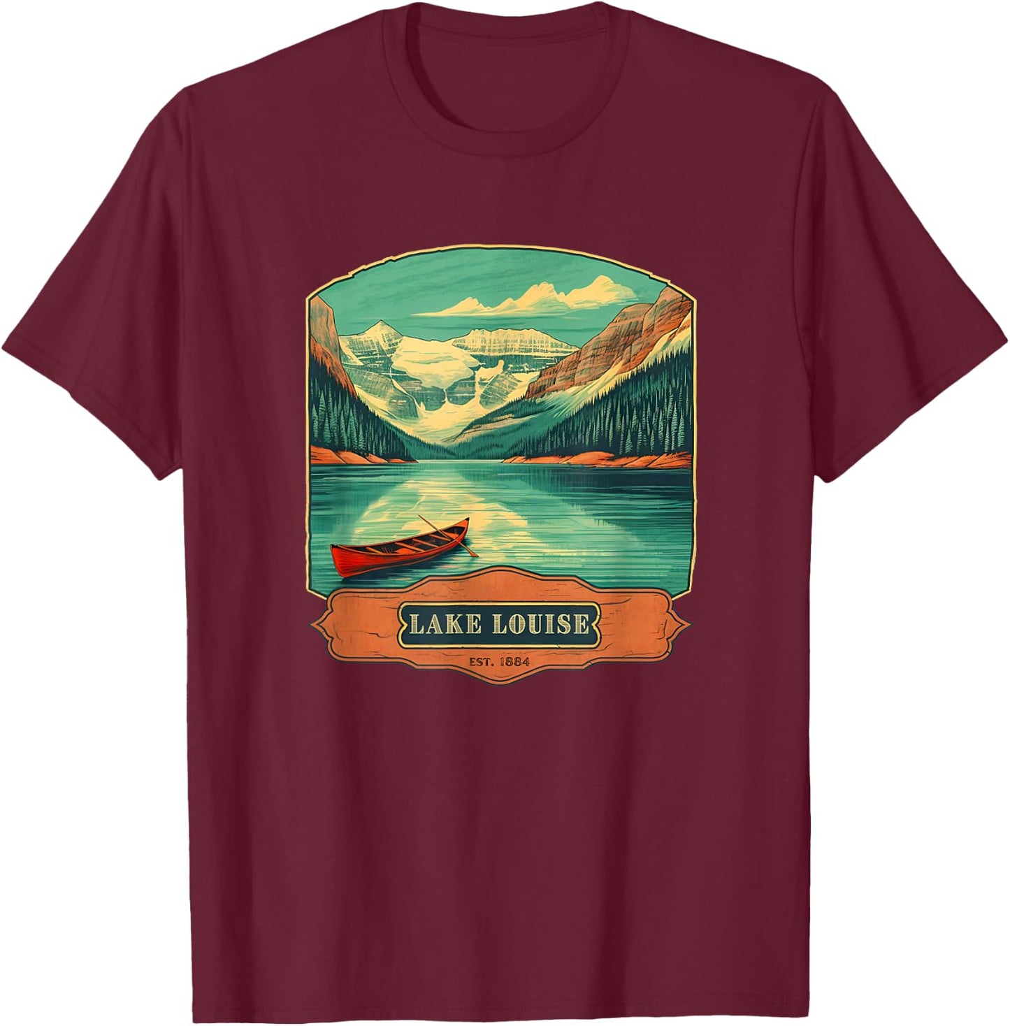 Vintage Style Lake Louise T-Shirt - T-Shirt | Maroon
