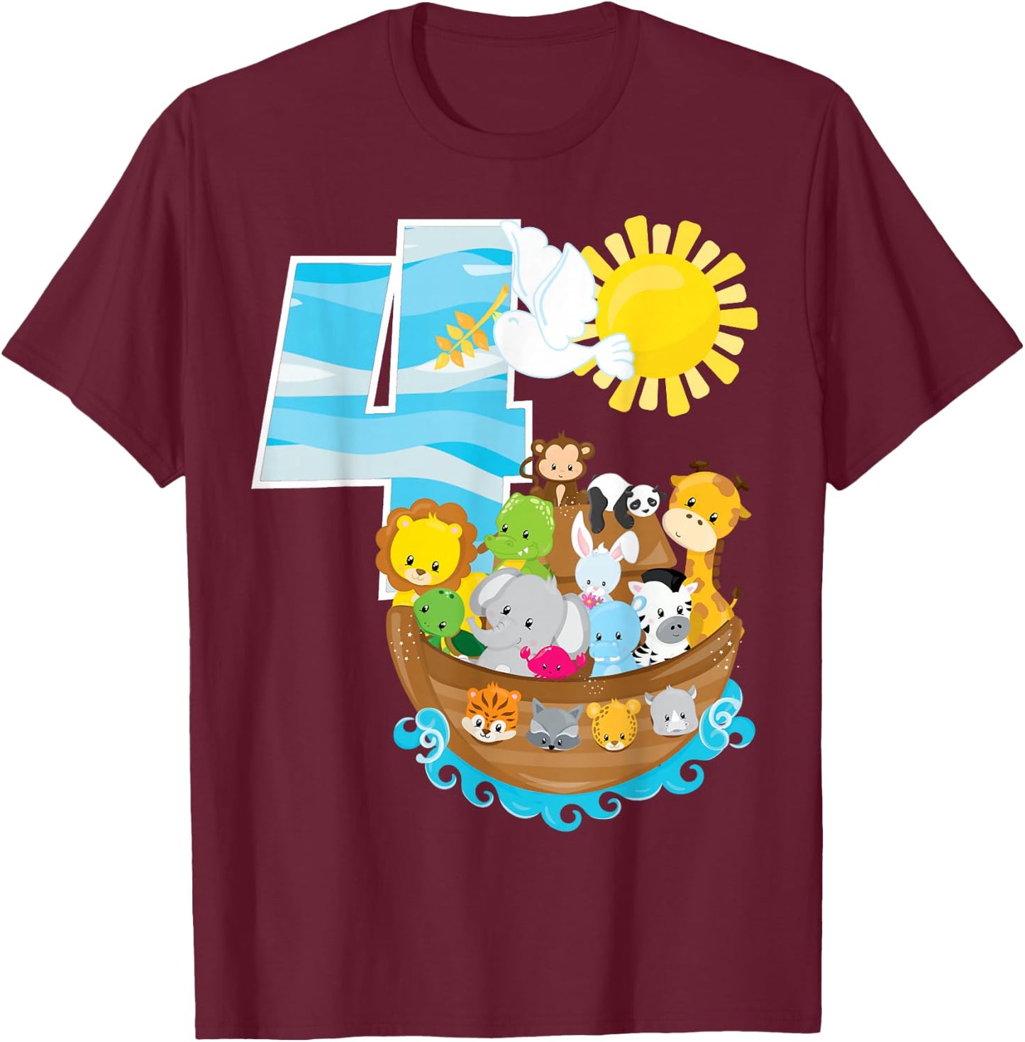 Noah's Ark Birthday Party 4th Birthday 4 Year Old Toddler T-Shirt - T-Shirt | Maroon