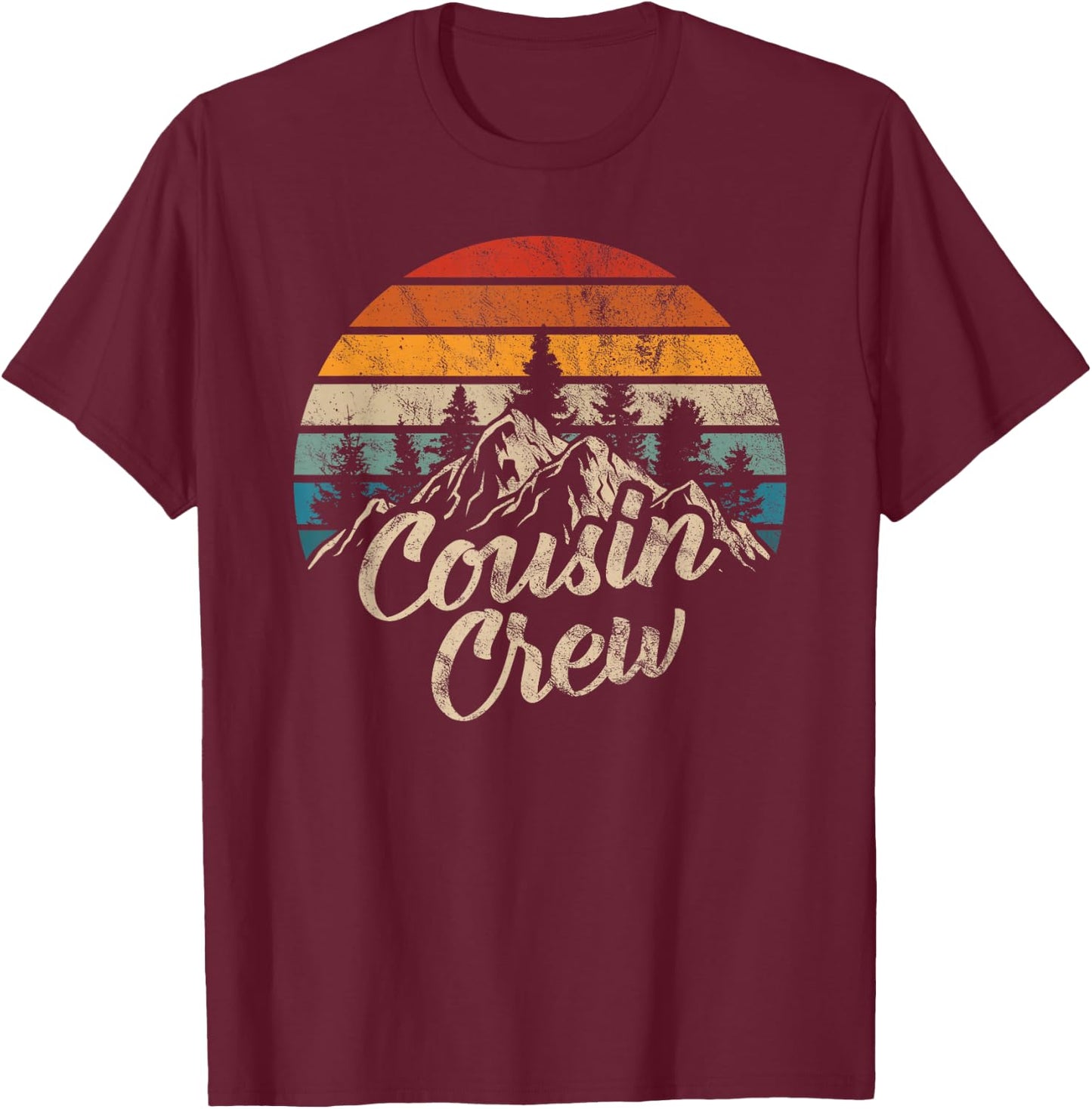 Cousin Crew Camping Outdoor Sunset Summer Camp T-Shirt - T-Shirt | Maroon