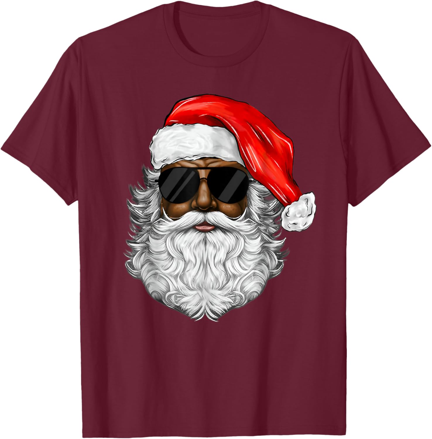 Santa Claus Black Man Christmas Xmas Family Pajamas Holiday T-Shirt - T-Shirt | Maroon
