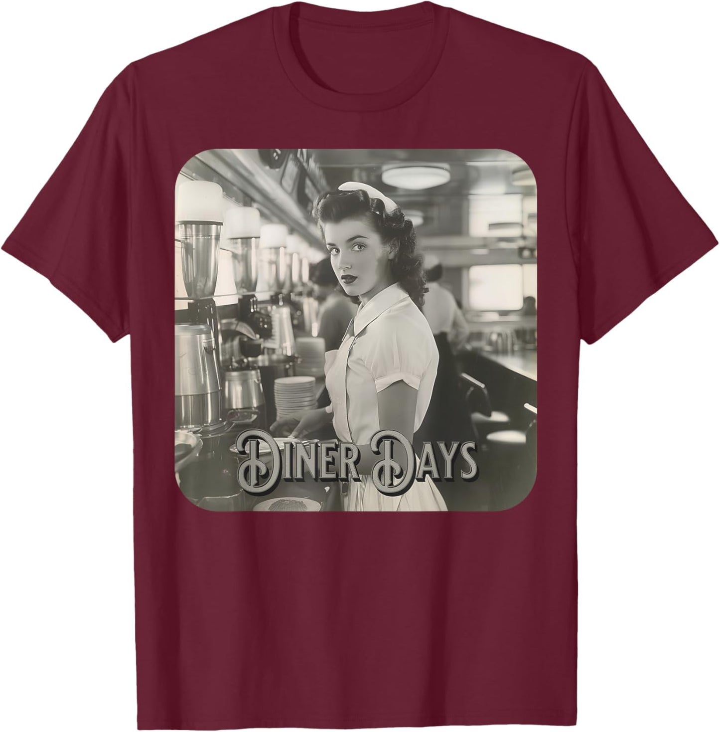 Vintage Diner Days T-Shirt - T-Shirt | Maroon
