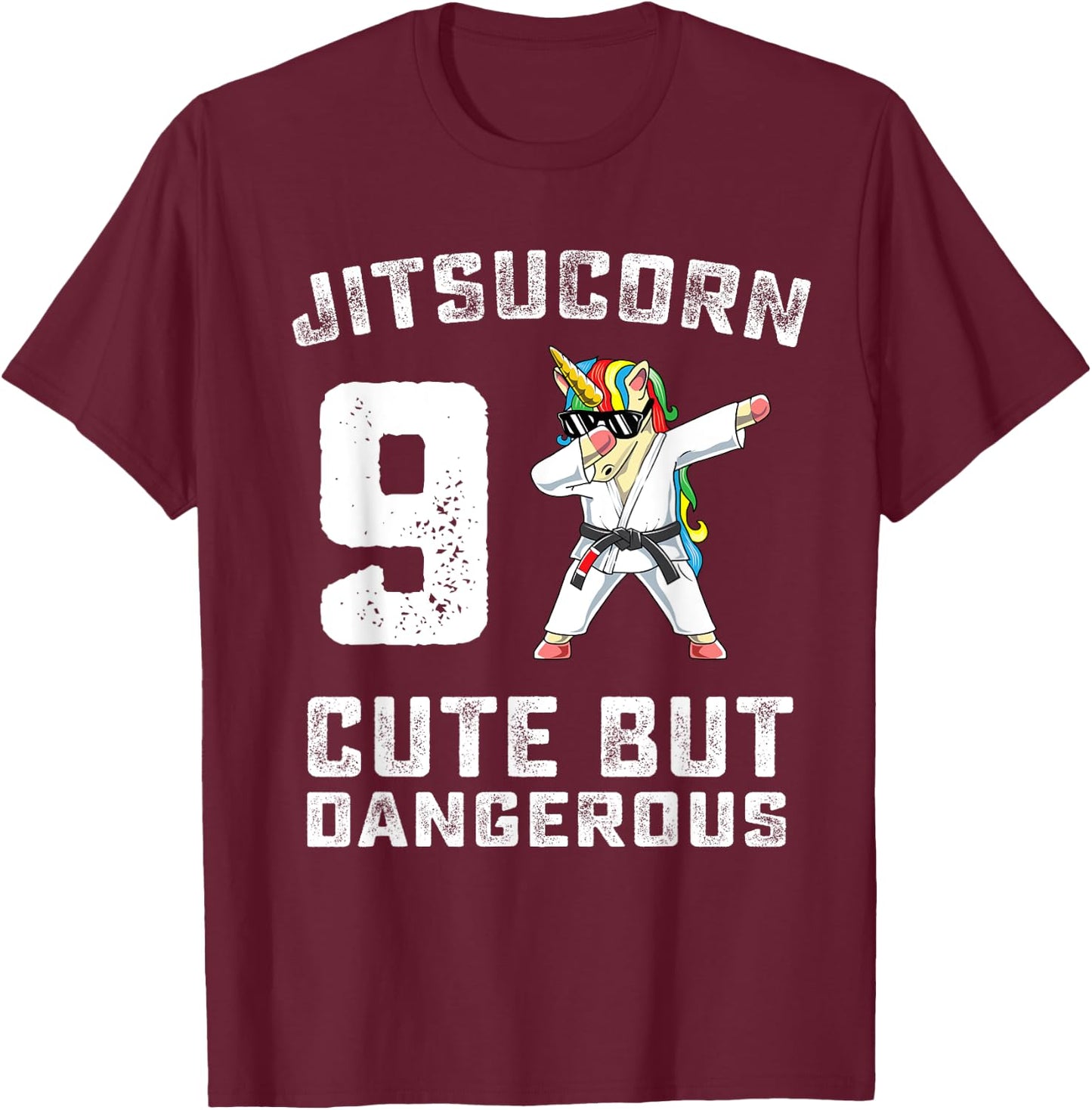 9 Year Old Jiu Jitsu Birthday Gift BJJ Dabbing Unicorn Girl T-Shirt - T-Shirt | Maroon