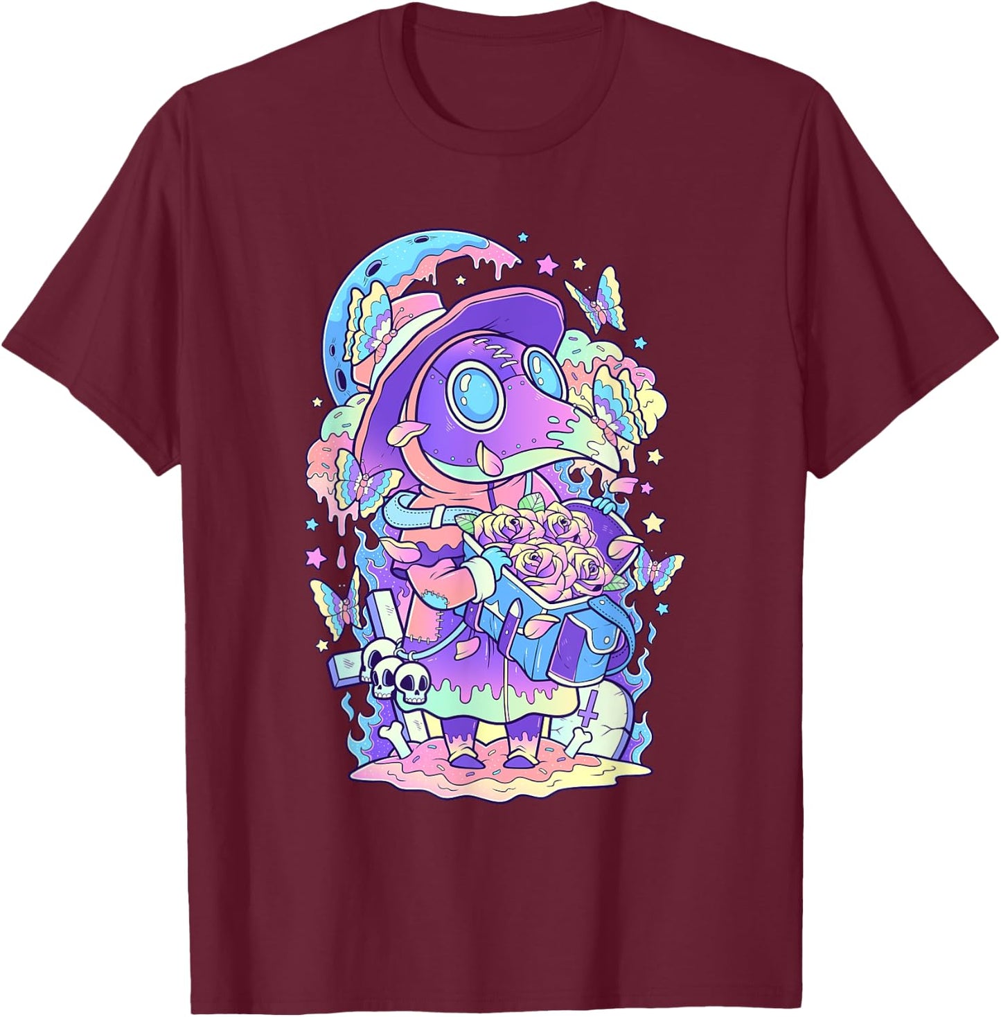 Kawaii Pastel Goth Cute and Scary Plague Doctor T-Shirt - T-Shirt | Maroon
