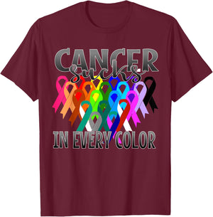 Cancer Sucks In Every Color Fighter | Fight The Cancer T-Shirt - T-Shirt | Maroon