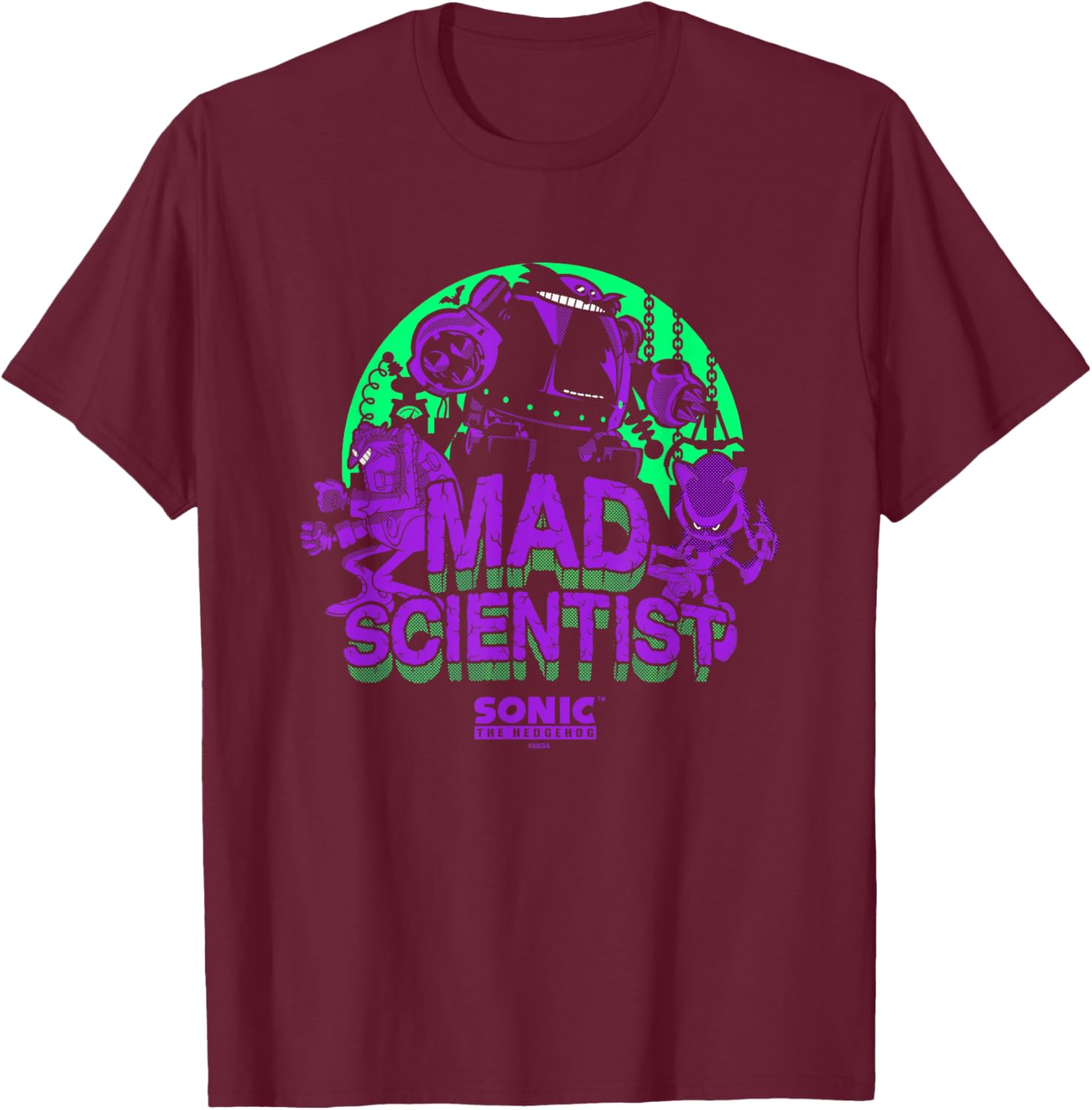 Sonic The Hedgehog Halloween Mad Scientist Eggman Retro Neon T-Shirt - T-Shirt | Maroon